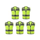 swq Reflektierende Weste Hohe Sichtbarkeit Sicherheitsweste Front Schnalle Multifunktions-Taschen Unisex Nacht Reiten Verkehr reflektierender Weste Hell (Color : Fluorescent Yellow, Größe : 5pack)