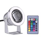 12V Teichbeleuchtung,Marine Boat Yacht 10W 12V RGB LED Spot Licht Regenfeste Lampe mit Fernbedienung Silbrig Weiß(Weiß)