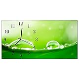 DEKOGLAS Glasuhr 'Wassertropfen Grün' Uhr aus Echtglas, eckig große Motiv Wanduhr 60x30 cm, lautlos für Wohnzimmer & Kü