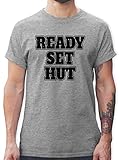 American Football Outfit Trikot - Ready-Set-Hut - schwarz - XL - Grau meliert - Geschenk - L190 - Tshirt Herren und Männer T-S