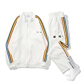 YUESH Herren / Damen Rainbow Angels Palm, Sports Suit Striped Jacket Slip Set Sport Cardigan School Uniform Jacket Unisex Casual Trousers Socken mitbringen (XK, Rainbow white)