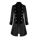 Baiomawzh Herren Gothic Steampunk Frack Mittelalter Viktorianischen Männer Vintage Jacke mit Waistcoat Gehrock Uniform Karneval Fasching Halloween Cosplay Kostüm Große Größe Lange Smoking