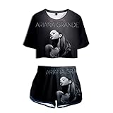 Kurzarm T-Shirt Shorts Damen Zweiteiligen Anzug Sommer Ariana Grande 3D Gedruckter Anzug Kurzes T-Shirt Taschenshorts Mit Elastischem B