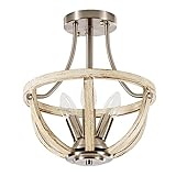 LULING Farmhouse Semi Flush Mount Deckenleuchte, 29CMx34CM, Rustikales Holz Lackiert und Vernickelt, 3xE14 Sockelkerze Vintage-Kronleuchter, Flur, Schlafzimmer, Esszimmer Foyer. (Keine Glühbirne)