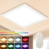 Dimmbar LED Deckenleuchte Panel RGB Farbwechsel, 20W 1400lm 2700K-6500K Warm-/Natur-/Kaltweiß Deckenlampe mit 7 Farbe, 30x30cm Eckig Ultra Dünn Tageslichtlampe für Kinderzimmer Schlafzimmer W