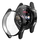 Wiki VALLEY Hülle für Huawei Watch 3, 2er Pack Weiche TPU Bumper Schutzhülle,9H Displayschutzfolie,Ultradünne Stoßfeste Hülle für Watch3-Schwarz+Schw