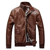 Herren Schmale Lederjacke,Schwarz Lang Leichte Vintage Echtleder Steppjacke Mit Nieten Übergangsjacke Ledermantel Motorrad Kunstlederjacke Retro Herbst Funktionsjacke Kurz,Braun,XL