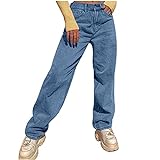 Ronony Damen Streetwear Frauen Jeans Mode Patchwork Harajuku Aesthetic Pants Jeans Glatte Jeans Jeans mit hoher Taille 90er Jahre Vintage Jeanshose Straight Leg Hose mit Hoher Taille Y2k H