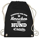 Shirtracer Geschenk für Hundebesitzer - Vorsicht vor dem Herrchen der Hund ist harmlos - Unisize - Schwarz - Herrchen - WM110 - Turnbeutel und Stoffbeutel aus Baumw