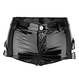 CHICTRY Wetlook Damen Hotpants Leder Shorts Erotik Dessous Unterwäsche Strings Booty Shorts Clubwear Gogo Schwarz Hose Schwarz S