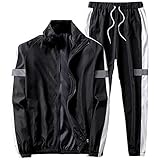 Sportanzug Herren Einfach Streifen Stehkragen Zip Off Sportjacke Stretch Sweathose Mit Kordelzug Atmungsaktiv Jogginganzug Urban Freizeitanzug Bequeme Trainingsanzug