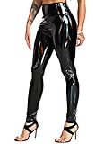 INSTINNCT Damen Kunstleder High Waist Leggings Skinny PU Leder Hose Leder-Optik Strumpfhosen Treggings Glänzendes Schwarz (Laser) L