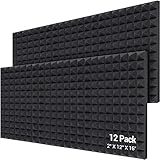 12 Stück Akustikschaumstoff Platten, Ohuhu Akkustik Platten Schall Dämmung für Tonstudio, Youtube Zimmer, Schallabsorbierende Schaum Pyramidenform, Schwarz - Größe 40,5 x 30,5 x 5