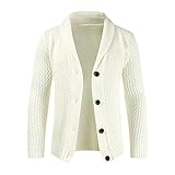 Pajiay Strickwaren Herren Slim Fit Atmungsaktiv Revers Knöpfe Strickjacke Herren Komfortabel Sanft Täglich Sweater Herren Frühling Herbst Dünnschliff Übergangsjacke Herren B-White XL