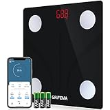 GRIFEMA Körperfettwaage mit App, Digital Bluetooth Körperwaage mit Körperfett und Muskelmasse, Personenwaage mit Körperfettanalyse, für BMI, Protein, Schw