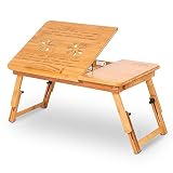 Betttisch Pflegetisch, Tablettisch Klappbar mit Ständer Laptop Betttablett verstellbar tragbar Schreibtisch für Tablett mit neigbarer oberen Schublade zum Surfen Lesen Schreiben Frühstück Sp
