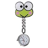 ESden Modische Quarz-Taschenuhr für Krankenschwestern, tragbar, mit Clip, für Damen, Charm, Schmuck, Geschenke, süßer Frosch-Tier-Cartoon-Anhäng