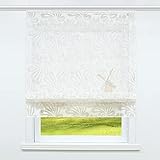 CORLIF Raffrollo mit Klettband Küche Raffgardine Ausbrenner Gardinen Modern Bändchenrollo Vorhang Halbtransparent Weiß BxH 120x140cm 1 Stück