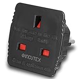 Incutex 1x UK zu EU Adapter Reiseadapter UK auf DE Reisestecker UK auf DE Netzadapter UK 3-Pin auf Euro 2-Pin, schw