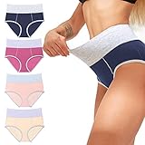 neppein Damen Unterhosen Baumwolle Unterwäsche Hohe Taille Panties 4der Pack Atmungsaktiv Slips Hip