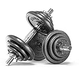 PROIRON Hanteln, Hantelset aus Gusseisen, 2 in 1 Kurzhanteln & Langhantel mit Verbindungsrohr, 5-20kg verstellbar Hantel Set 2er Kurzhantelset, Professionell Dumbbell Gewichten für Krafttraining