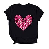 Valentinstag Tshirt Damen Love Leopard Printed Rundhalsausschnitt Kurzarm Shirts Valentinstag Blouse Valentine'S Day Oberteile Shirt Coole T-Shirt Tunika Vintage Druck