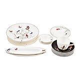Karaca Fine Pearl Grace Black 26 Teilig Runde 6-Personen Frühstüc 6 Personen Kombiservice Weiss, 26 Teiliges, Teller Set Porzellan Tafelservice Für 6 Personen, Geschirrset 6