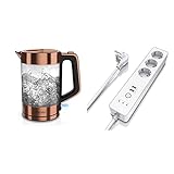 Arendo - Glas Wasserkocher Edelstahl - 1,7 Liter - 2200W - Cool Touch Griff - One Touch Verschluss & CSL - USB Steckdosenleiste Wifi mit App Steuerung - Wlan Funksteckdose - Mehrfachsteck