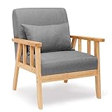 Meerveil Sessel Leinen Massivholzrahmen Retro mit Kissen für Schlafzimmer Wohnzimmer Balkon Büro Dunkelg
