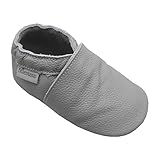 Bemesu Baby Krabbelschuhe Lauflernschuhe Lederpuschen Kinder Hausschuhe aus weichem Leder Einfarbig Hellgrau (M, 6-12 M, EU 20-21)