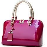 Handtasche für Frauen Lackleder Schultertasche Tote Messenger Bag mit Hardware-Griff, rosarot, Einheitsgröß