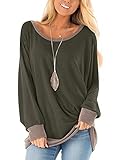 Tophoopp Herbstkleidung für Frauen 2021, Damen-Shirt mit Farbblock, langärmelig, Rundhalsausschnitt, Sweatshirt, Tunika, Tops, A Green, M