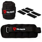 VIA FORTIS verstellbare Gewichtsmanschetten für Beine und Arme [2er Set] - Individuell einstellbare Ankle Weights (0,32kg bis 1.6kg) Inklusive 5 Gewichtssäck