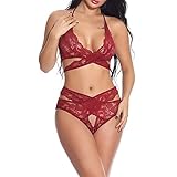 Frauen Babydoll Sexy Unterwäsche Naughty Lace Sleepwear Nightwear Set for Sex Bodysuit Bustier Hollow Suit-Red||M