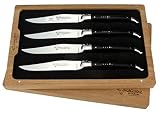 Laguiole en Aubrac - 4er Set Steakmesser Frankreich - Griff Ebenholz - Backen und Klinge glänzend - edle französische T
