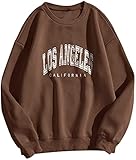 Onsoyours Damen Los Angeles Sweatshirt Langarmshirt Rundhals Damen Ohne Kapuze Teenager Mädchen Vintage Pullov Oberteile Top Braun M