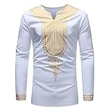 ZYHOOD HerrenLangarmhemd Oberteile Lange Ärmel Blouson Ethnischer Drucken Hemd Herren Ethnisch Stil Afrikanischer Druck Lange Ärmel T-Shirts Herren Muslimische Robe Länge T-Shirts Casual B