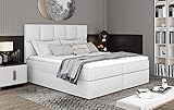 A-dekor home Boxspringbett Gloria Hotelbett, kontinentales Bett,140/160/180x200cm,Grau/Schwarz/Weiß/Grün/Blau/Rosa,Bettkasten, Bonell Matratze,Topper (Soft 17 – Weiß Kunstleder, 160 x 200 cm)