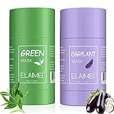 2 PCS Grüner Tee Purifying Clay Stick Mask Ölkontrolle Anti-Akne-Aubergine Fest Fein, Befeuchtet und kontrolliert das Öl, Akne-Clearing, Mitesserentferner (Grüner Tee +Aubergine) (2 Pcs) (2 Pcs Mask)