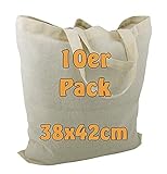 Cottonbagjoe 10 Baumwolltaschen | 38x42 cm | unbedruckt | mit zwei kurzen Henkeln | bemalbar | Öktex 100 zertifiziert | Jutebeutel | S