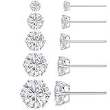 THUMBGEEK 5 Paar Ohrstecker Set für Damen und Mädchen Silber Farbe Kristall Strass Schleifen Ohrringe Schmuck, Sets aus runden, quadratischen, herzförmig