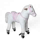 Pink Papaya Reitpferd auf Rollen, XXL 70cm Spielpferd Lola, Schaukelpferd zur echten Fortbewegung bis 70kg belastbar, Plüsch-Pferd mit 2 Sounds Toy