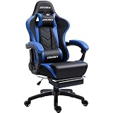 Dowinx Gaming Stuhl Ergonomischer Büro Lehnstuhl für PC mit Massage Lordosenstütze, Racing Stil Sessel PU-Leder-E-Sport-Gamer Stühle mit Ausziehbarem Fußraste (schwarz&blau)