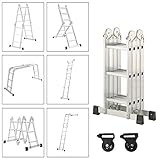 Froadp 340cm Aluminum Gerüst leiter Mehrzweckleiter Multifunktions Kombileiter Klappleiter Gerüst leiter mit 2 stück Plattform(Silber, 4×3 Stufen)