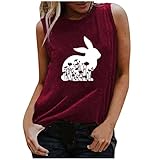 Happy Easter Ostern Weste Damen Osterhasen Druck Tanktops Basic Shirt 2022 Lustig Festival T Shirts Tshirt Ärmellose Rundhals Sommertops Sportweste Bequeme Tunika Bluse L