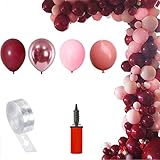Balloon Cloud, 120 Luftballons Set Burgundy, Rosegold, Retro Pink in verschiedenen Größen Inkl. Ballonpumpe & G