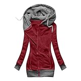 Kapuzenpullover Damen Herbst Winter Übergangsjacke Einfarbig Wintermantel Hooded Warme Kapuzenjacke Casual Rollkragenpullover Leicht Kuschlig Parka Winddicht Outw