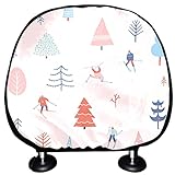 ALALAL Carseat Kopfstützenbezug Lustige Wintersport Ski Berg Kopfstützenbezüge 2er Set Universal Fit Für Autos Vans Trucks Kopfstützenkissen Mode Auto Innenausstattung