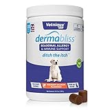 Vetnique Labs Dermabliss Saisonale Allergie- und Immununterstützung für Hunde mit Omega 3-6-9, Probiotika, Enzymen, Fischöl und Kolostrumpulver - Hickory Salmon Flavored Dog Treats (120 Count)