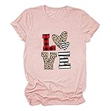 WGNNAA Tshirt Damen, Teenager Mädchen Shirt Frauen Liebe Druck Sommer T-Shirts Mode Herbst Kurzarm Tshirts Sport Blusen Oberteile Tops Merch - Geeignet für den Valentinstag (Rosa-1, M)